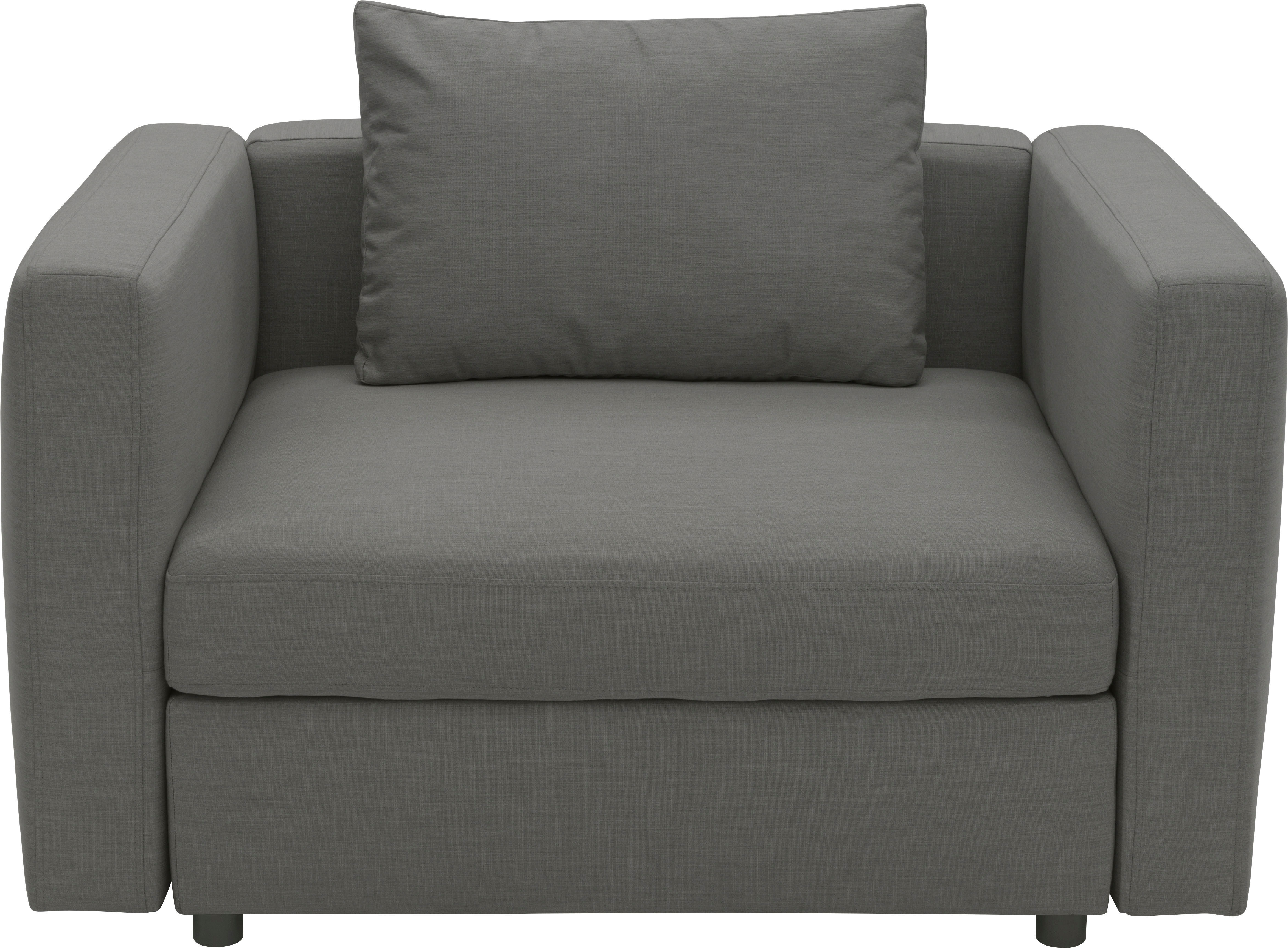 Sessel DOMO COLLECTION "Solskin, individuell erweiterbar, für Garten, Terrasse, Balkon", grau (anthrazit), B:128cm H:80cm T:96cm, 100% solution dyed Acryl, Sessel, Sessel, Formschön mit losem Sitz- und Rücken-Kissen, speziell für Outdoor anthrazit Flachge