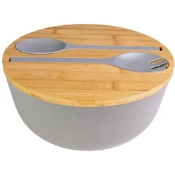 Intirilife Salatschüssel mit Salatbesteck, Schüssel + Schale, Grau