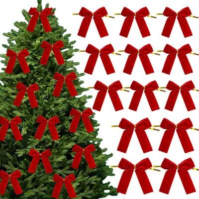 Combo Retail Shop Christmas Bow Red Gold Velvet Mini Tree Bow For Home Decor, Wedding Decor, Navidad New Year Party DIY pink 12pcs