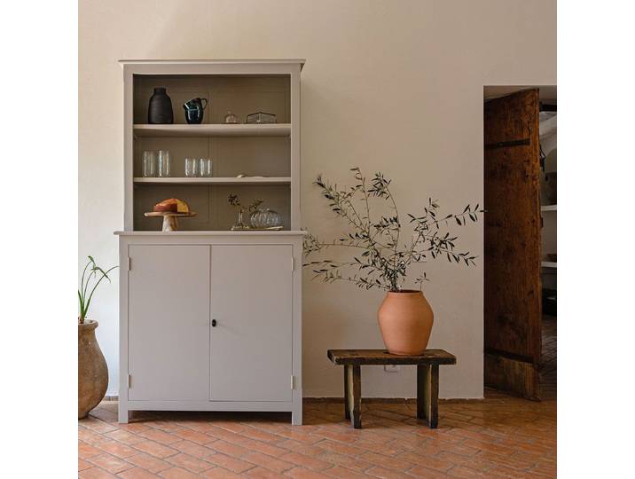 Vaisselier buffet deux corps en pin maritime gris claire Léandre
