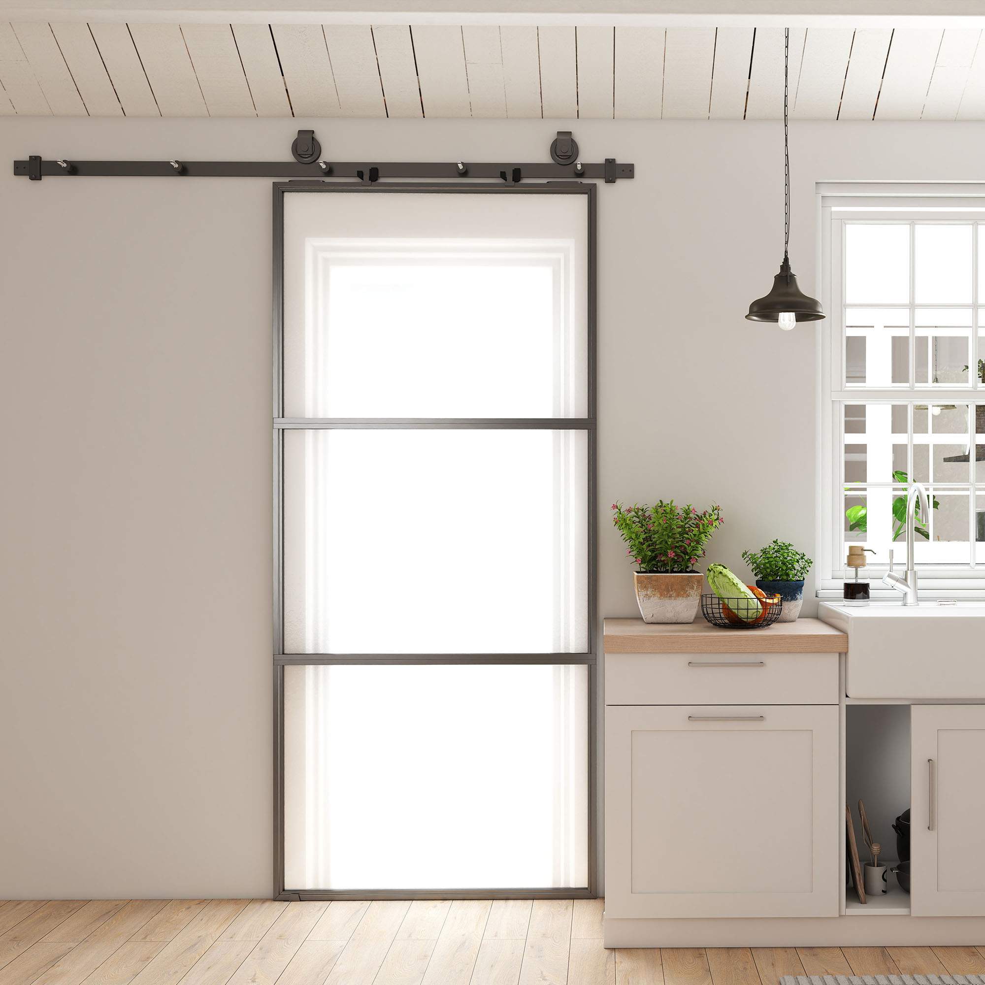 Homcom Porta scorrevole esterna muro in vetro satinato con soft-close, 91.4x203.2 cm   Aosom Italy