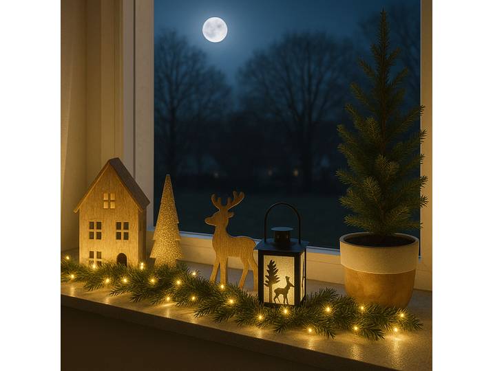 LED-Lichterkette mit 100 LEDs, warmweiss, Timer, Batterie, 7,5 m, IP44