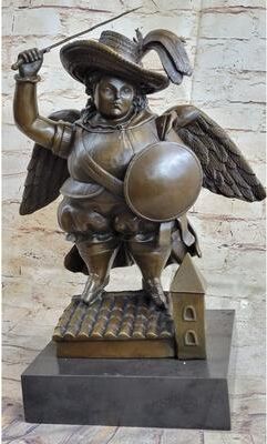 Bronzhaus Fancy Large Archangel With Hat By Fernando Botero Bronze Sculpture Figurine