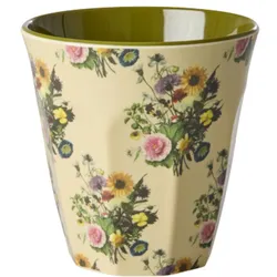 RICE Melamin Becher Retro Bouquet, Medium, H 9 cm, Ø 9 cm, 250 ml