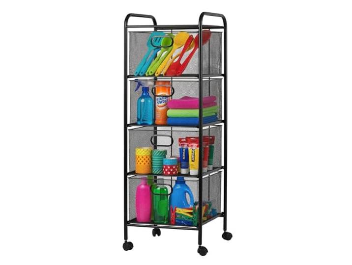 Relaxdays Chariot\, 4 tiroirs\, métal\, 92\,5x32x33 cm\, 4 roulettes\, desserte noir\, cuisine\, salle de bains