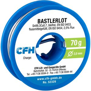 CFH Lötzinn Bastlerlot BL 329 Flussmittel bleifrei, Ø 2mm, 99,3% Zinn, 0,7% Kupfer, 70g