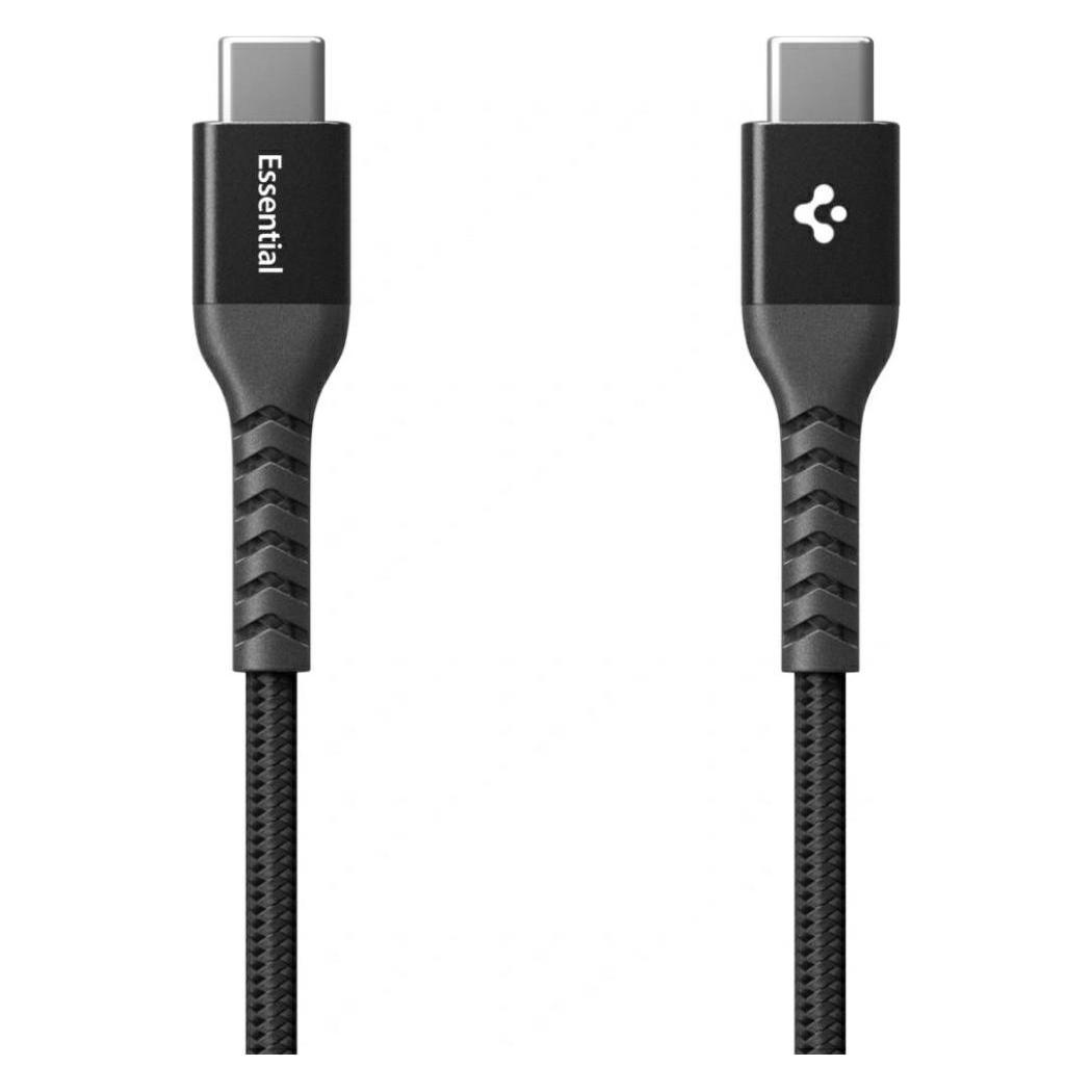 Spigen Essential USB C auf USB C 100W Gewebekabel, schwarz EB10010CCA (1 m, USB 2.0, 100 W) (ACA11103)