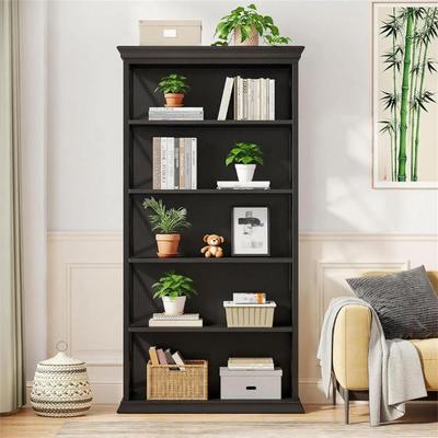 DEVERA Industrial 5-Shelf Bookcase with X-Side Design