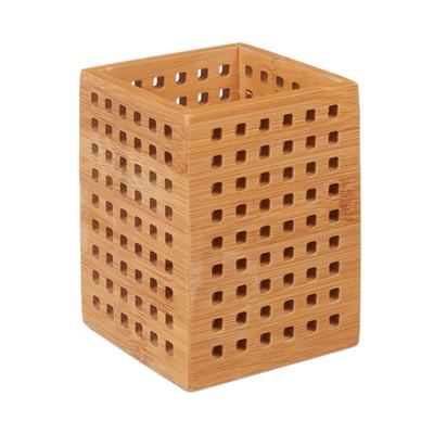 Relaxdays Stiftköcher Bambus, Stiftebecher Schreibtisch, Landhausstil, HxBxT: 11,5 x 9 x 9 cm, Stiftehalter, natur