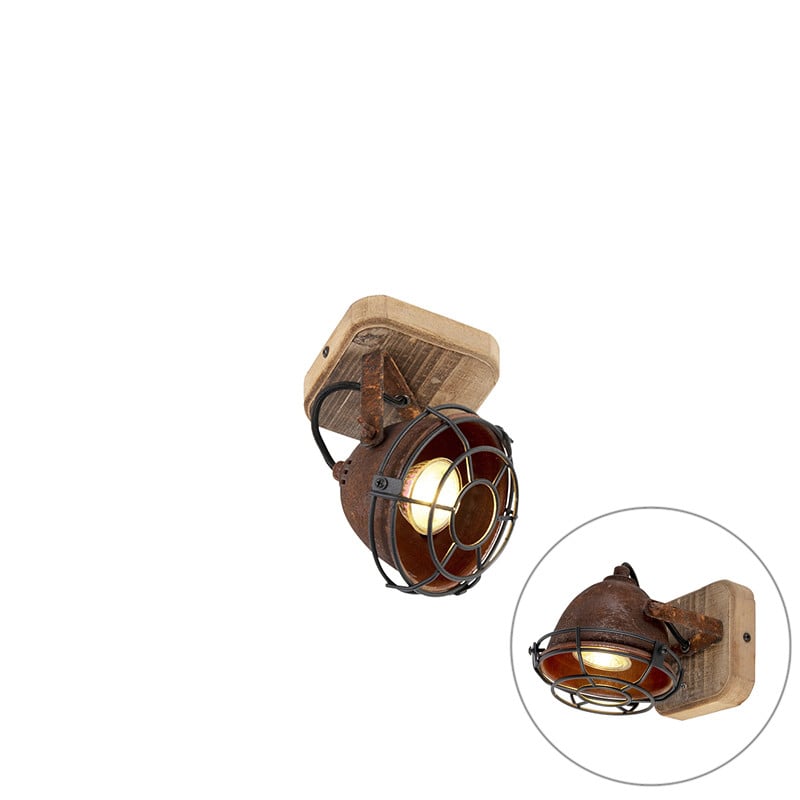 Qazqa Smart spot Gina roestbruin met hout, kantelbaar, incl. Wifi GU10 LED