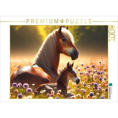 CALVENDO Puzzle Haflinger Stute mit Fohlen - Ein Jahr auf zauberhaften Weiden | 1000 Teile Lege-Größe 64x48cm Foto-Puzzle für glückliche Stunden