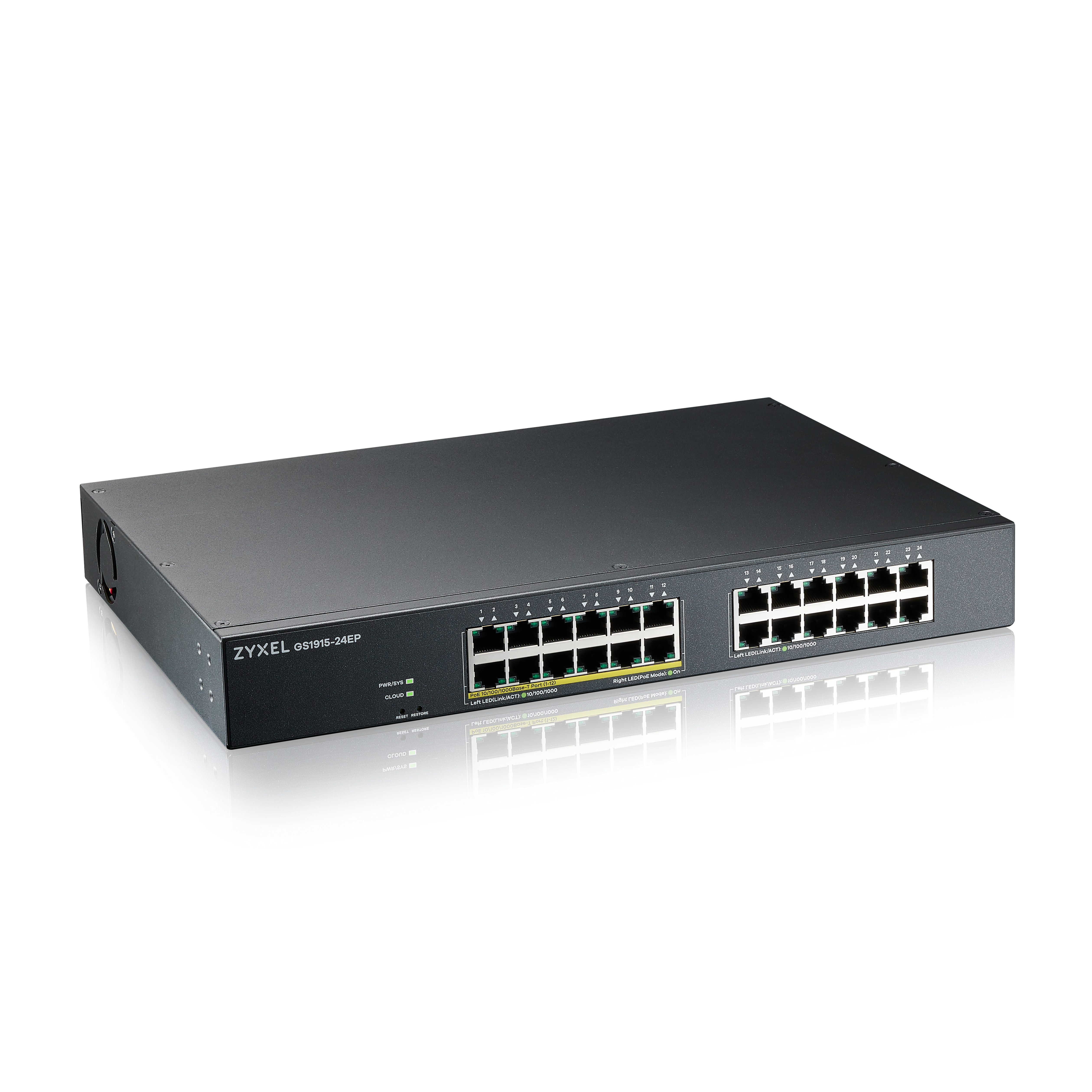 Zyxel GS1915-24EP, Managed, L2, Gigabit Ethernet (10/100/1000), Power over Ethernet (PoE), Rack-Einbau, Wandmontage
