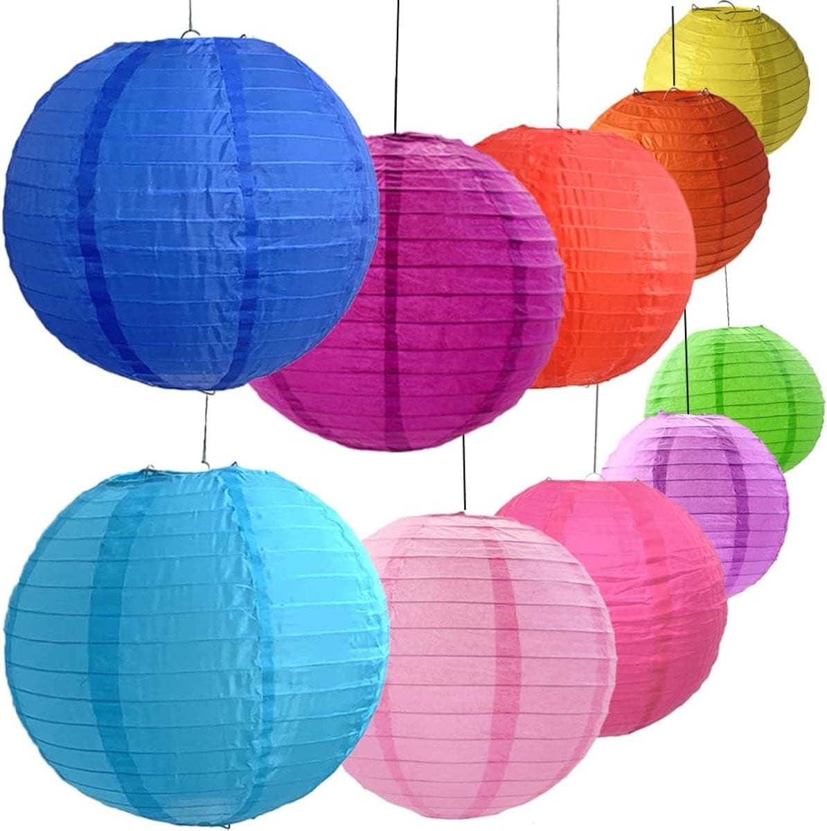 Set van 20 kleurrijke papieren lantaarns voor decoratie in 10 verschillende kleuren