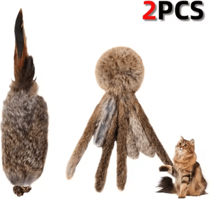Inspire Picks Fluffy Hunt Faux Rabbit Fur Cat Kicker Toy For Interactive Play c