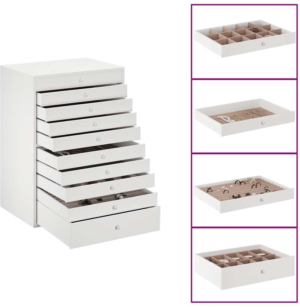 vidaXL Coffret à bijoux 10 niveaux porte-montres blanc 29x20,5x40,5 cm