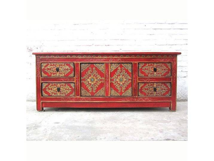 Luxury-Park-Direct Kommode Asien Kommode TV Lowboard bunte traditionelle Bemalung Pinie.Luxury Pa