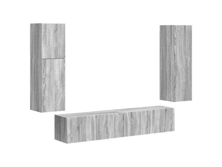 KUPTYERFG TV Schrank Set Wandmontiert 4-teilig Graues Sonoma Holzwerkstoff Flexibles 4-teiliges Hängeschrank System aus Holzwerkstoff für Wohnzimmer und Schlafzimmer.