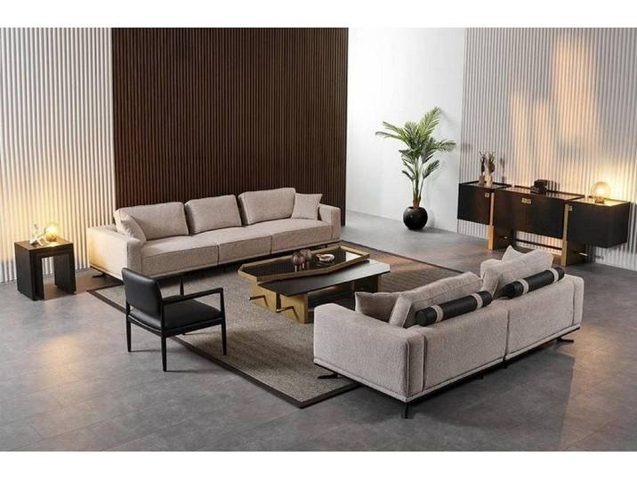 Xlmoebel Polstergarnitur XLMOEBEL Wohnzimmer Set in Beige mit Sofa und Couchtisch, (Polstergarnitur, 7-tlg., Wohnzimmer Set Beige), Made in Europa