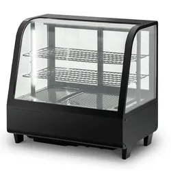 Romux® Kühlvitrine Schwarz 2 Fachböden mit 2 Schiebetüren 100 Liter Zwangslufkühlung | Tischkühlvitrine Gebogenes Glas