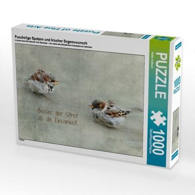 CALVENDO Puzzle Puschelige Spatzen und Irischer Segenswunsch | 1000 Teile Lege-Größe 64x48cm Foto-Puzzle für glückliche Stunden