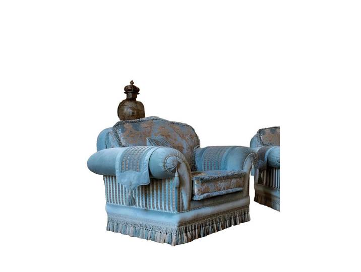 Xlmoebel Sessel Luxuriöser Ohrensessel aus blauem Polyester mit Holzgestell (Sessel), Hergestellt in Europa