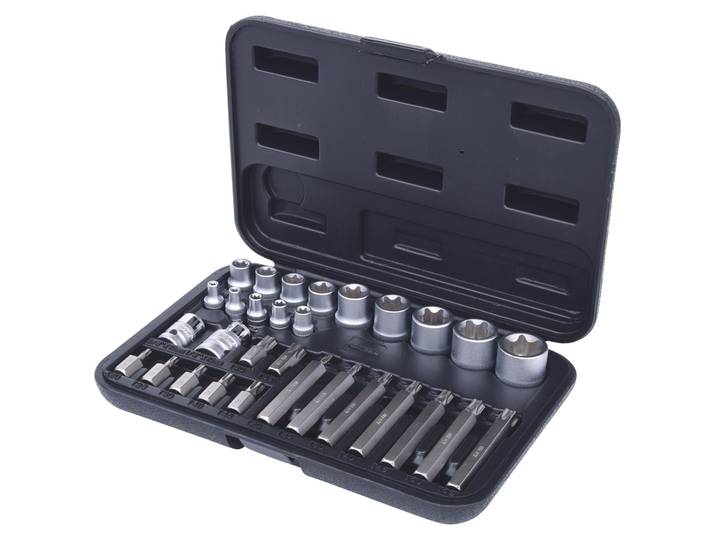 KS TOOLS Jeu de clés à douilles et d'embouts Torx 30 pcs. Embouts avec alésage - 911.4301-2