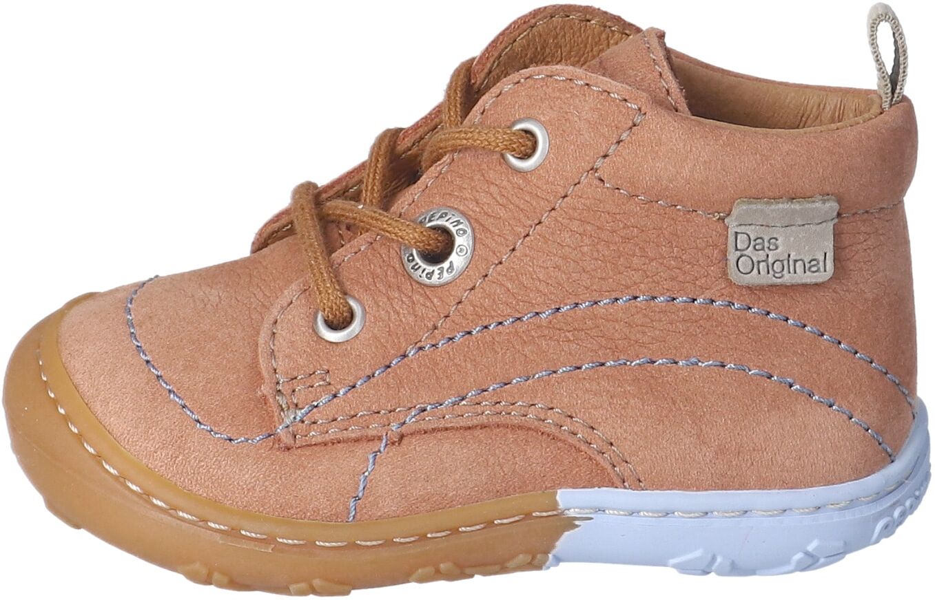 Lauflernschuh PEPINO BY RICOSTA "JUBY, WMS: mittel", Baby, Gr. 25, Leder, braun, Nubukleder, Schuhe Lauflernschuh, Schnürschuh mit Kontrastnähten, Größenschablone zum Download