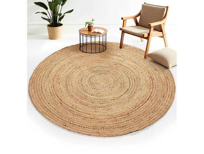Teppich CARPETFINE Nele Juteteppich Naturfaser , beige (natur), H:6mm Ø:200cm, Jute, Teppiche, Teppich, geflochtener Wendeteppich aus 100% Jute, quadratisch und als Läufer