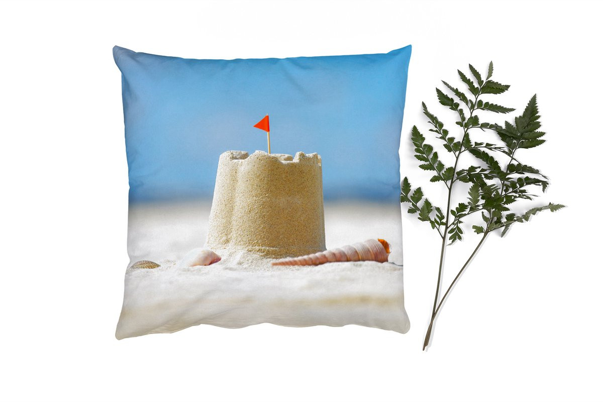 PillowMonkey Sierkussen Zandkasteel Strand en Schelpen - 50 x 50 cm