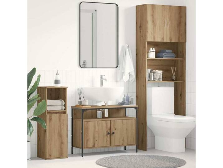 Meuble sous vasque - VIDAXL - Vidaxl - Chêne artisanal - Bois d'ingénierie & cadre acier - Gain de place