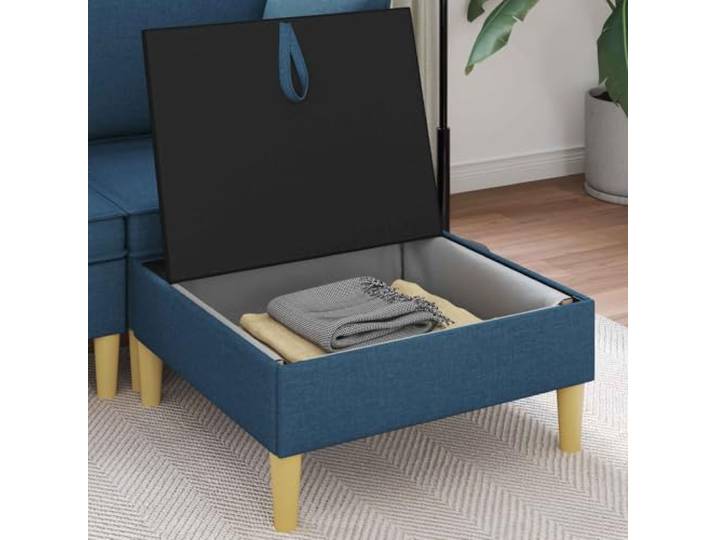KTHLBRH Sitzsack mit Aufbewahrung, Blau, Stoff, 70 x 70 x 40 cm Sitzfläche mit Stauraum, Struktur aus Sperrholz, Beine aus braunem Kunststoff, pflegeleicht
