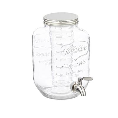 Relaxdays Getränkespender mit Fruchteinsatz, Limobehälter 4 L, Zapfhahn & Deckel, Bowlegefäß, Glas, Metall, transparent