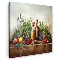 LEINWANDBILD Stilleben - Kräuter - Gewürze - Früchte - Farbenfroh Deko Wohnzimmer 20x20 cm