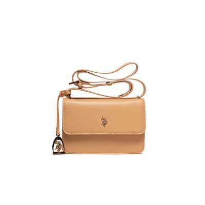 Schultertasche U.S. POLO ASSN. "JONES SMALL FLAP CROSSBODY BAG Damen", Damen, Gr. B/H/T: 6cm x 15cm x 6cm onesize, camel, Polyurethan, Taschen Schultertasche, Schultertasche Damen, kleine Handtasche, Fashion, Lifestyle, Sale