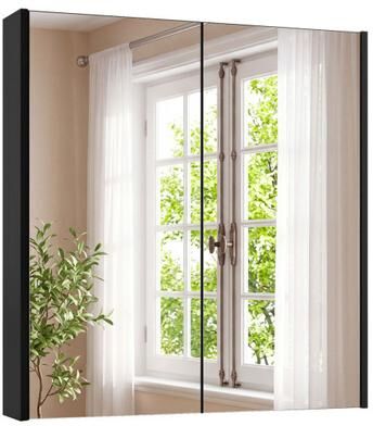 Costway Bathroom Wall Cabinet with 2 Mirrored Doors for Laundry Entryway-Black