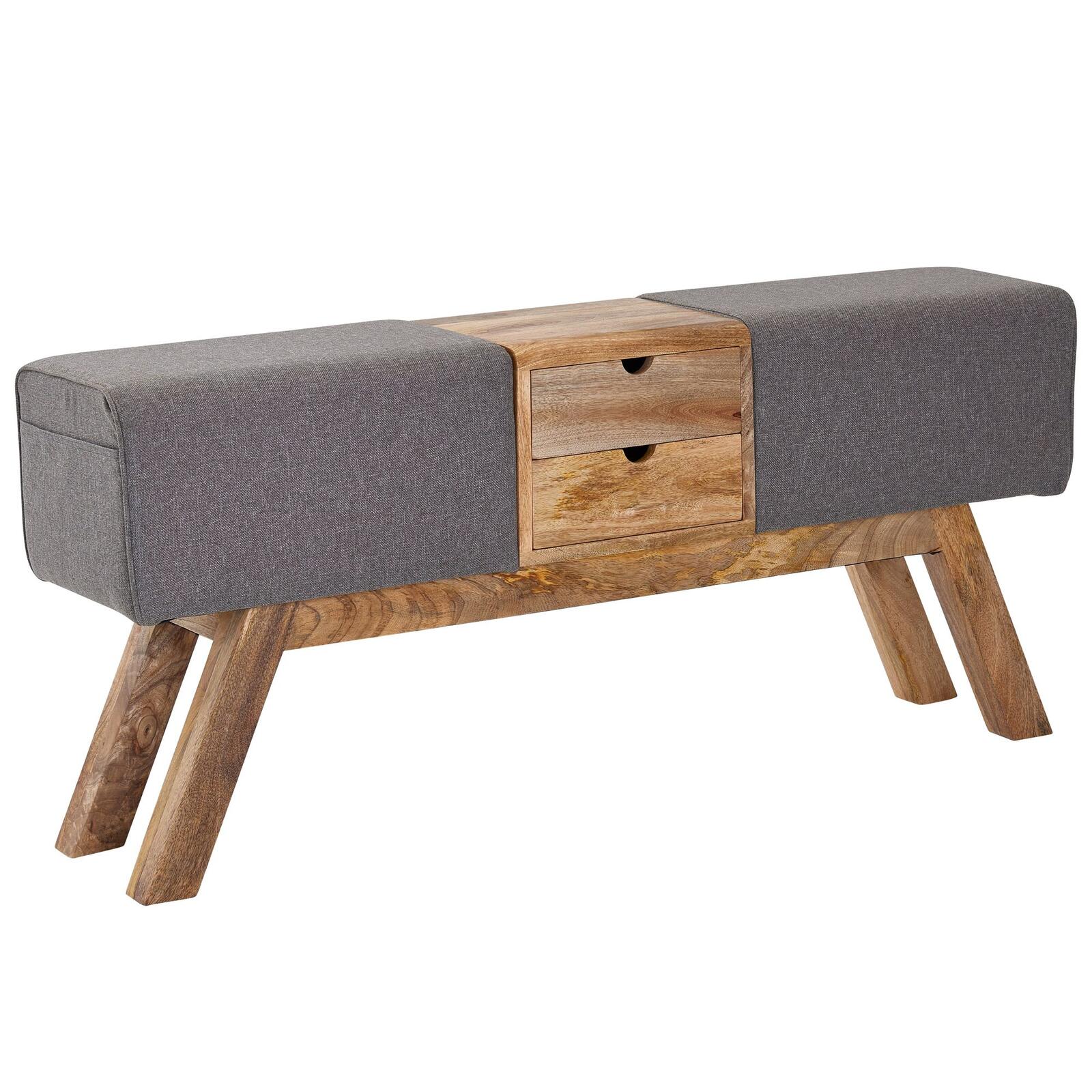 WOHNLING WL6.480 Design Turnbock Sitzbank mit Schubladen 120x56x30 cm Grau