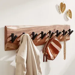 KADIMA DESIGN Massivholz und Metall Garderobe mit Baumkante, Rustikaler Flurgarderobe, 8 Haken für Jacken & Mäntel