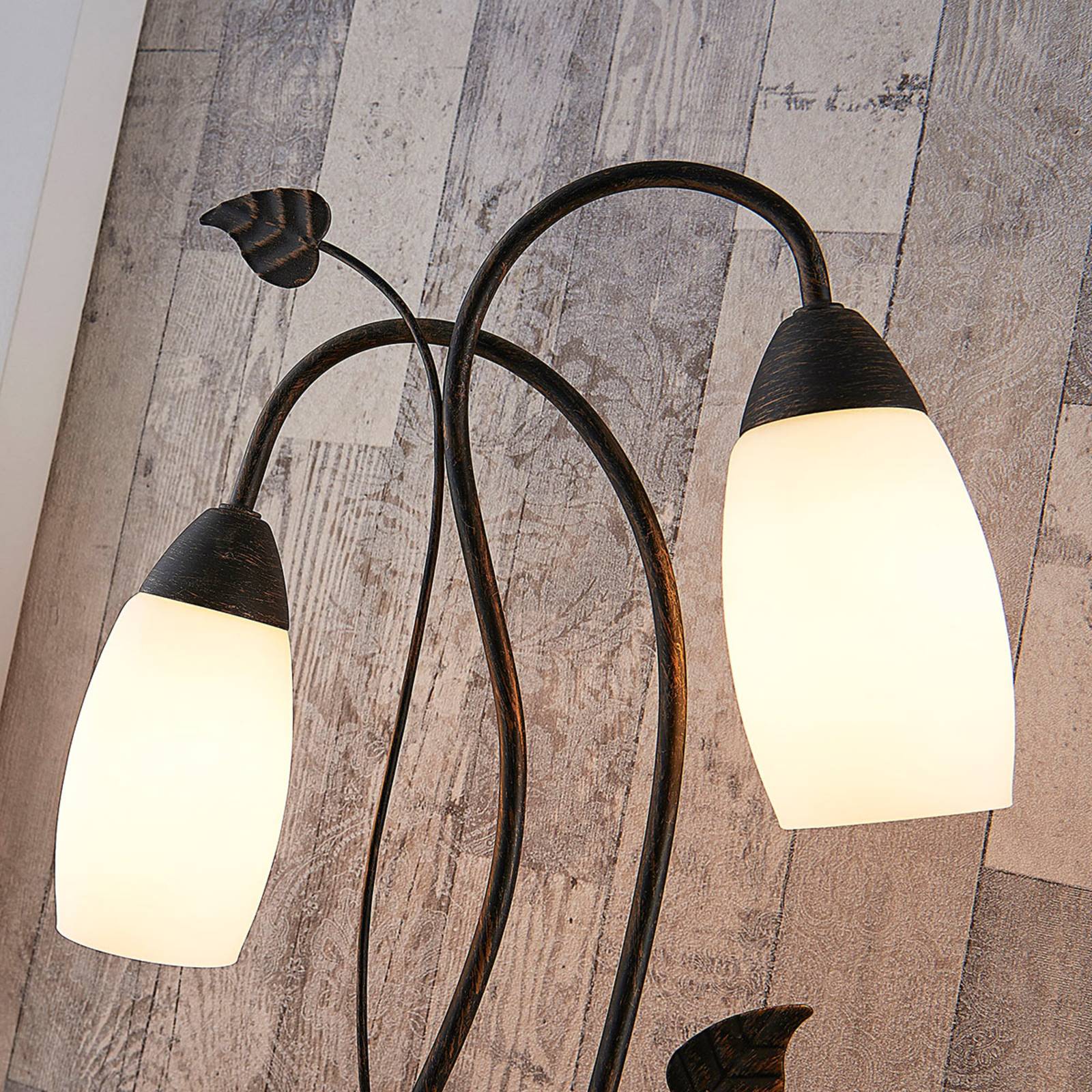 Table Lamp Stefania Lindby, Brown / rust, Living / Dining Room, Glass, Antique, Table Lamp