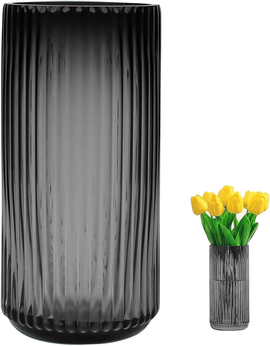 Geribbelde Glazen Vaas 25 x 12 cm - Decoratieve Bloemenvaas voor Bruiloften en Woonkamers