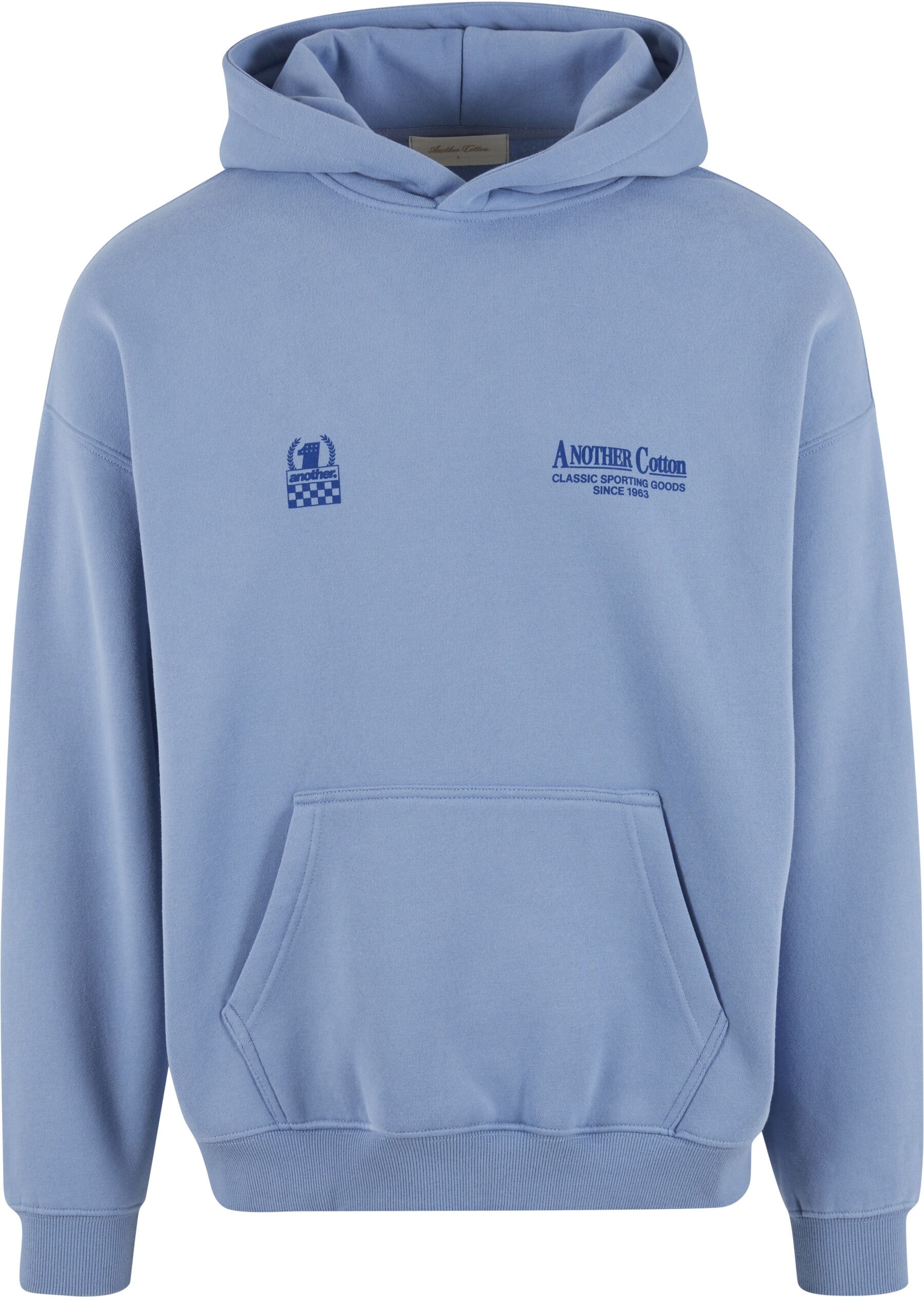 Kapuzensweatshirt ANOTHER COTTON LAB "Another Cotton Lab Another Day Oversized Hoodie", Damen, Gr. L, blau, 52% Baumwolle, 48% Polyester, bedruckt, Rundhals, Sweatshirts