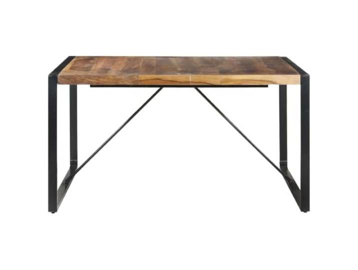 HKQWPBF Esstisch 140x140x75 cm Massivholz Akazie Gummibaum Industrie-Stil, Esszimmer oder Küche, pulverbeschichtete Stahlbeine, natürliche Holzmaserung