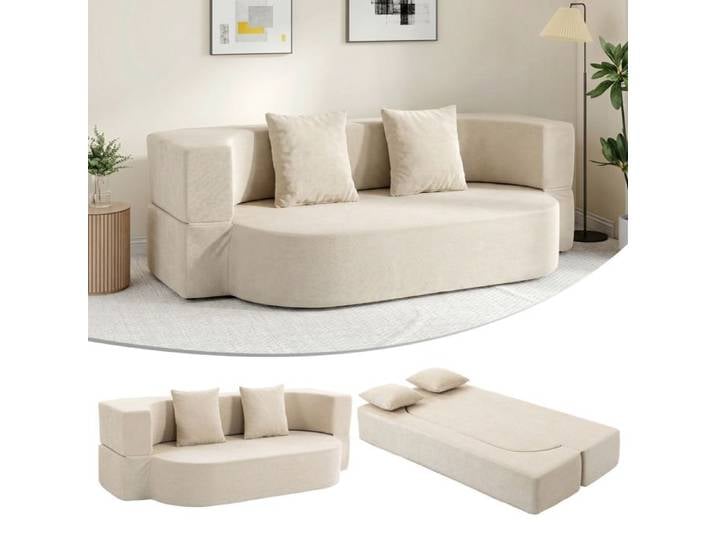 Canapé Convertible 2 Places Canapé-Lit 190cm 2 Oreillers Beige