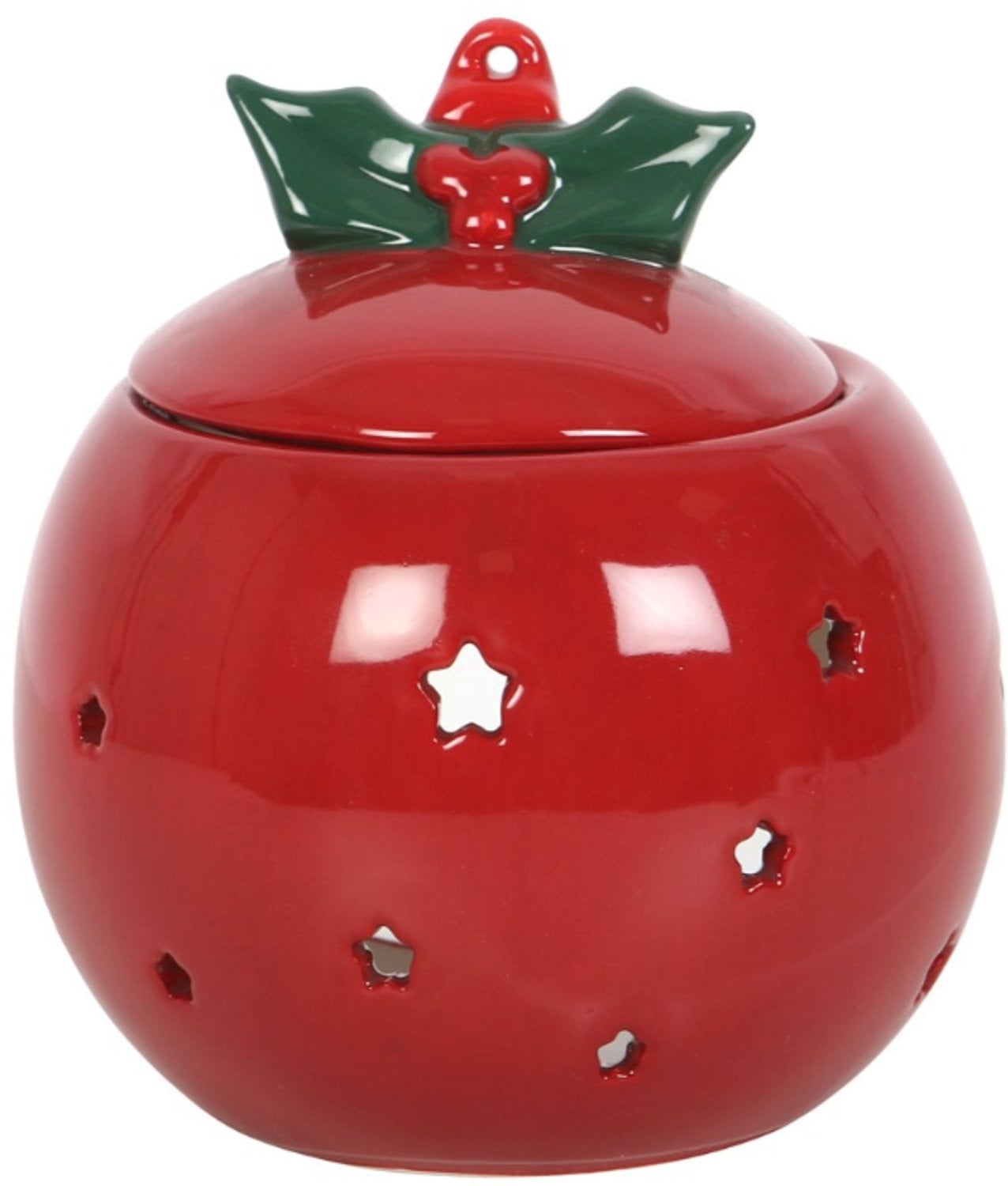 Something Different Rode Kerstbal Oliebrander - Keramische Geurbrander met Hulst en Sterren