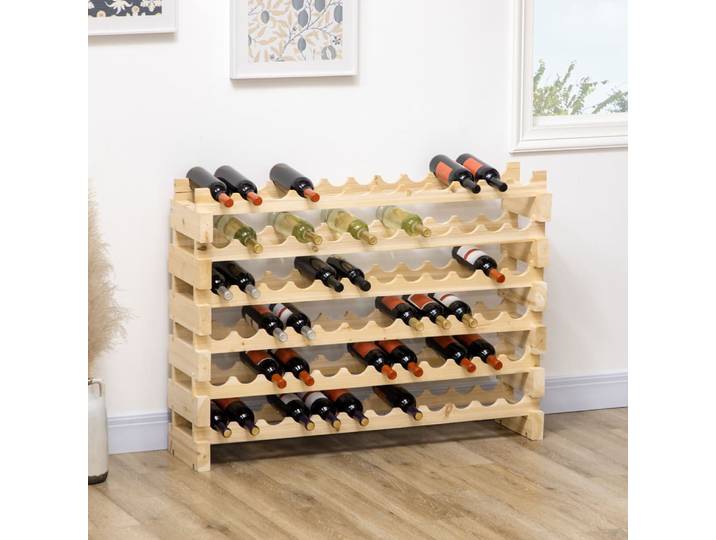 Étagère range bouteilles horizontal 6 niveaux 72 bouteilles bois pin