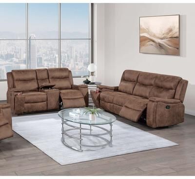Esofastore Hidden Cup Holder 2pc Manual Sofa Set Walnut Finish Living Room Furniture