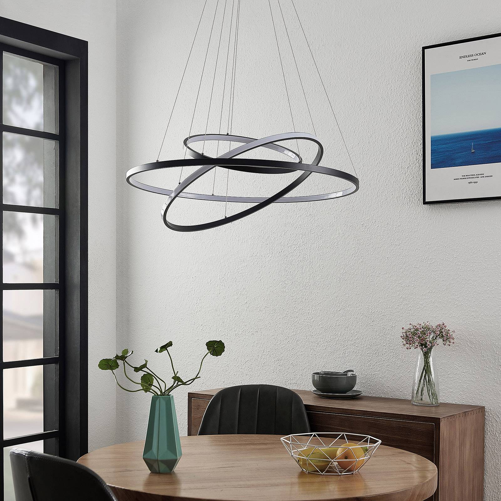 Hängelampe Ezana Lucande, dimmbar, schwarz, für Wohn- / Esszimmer, Metall, Modern