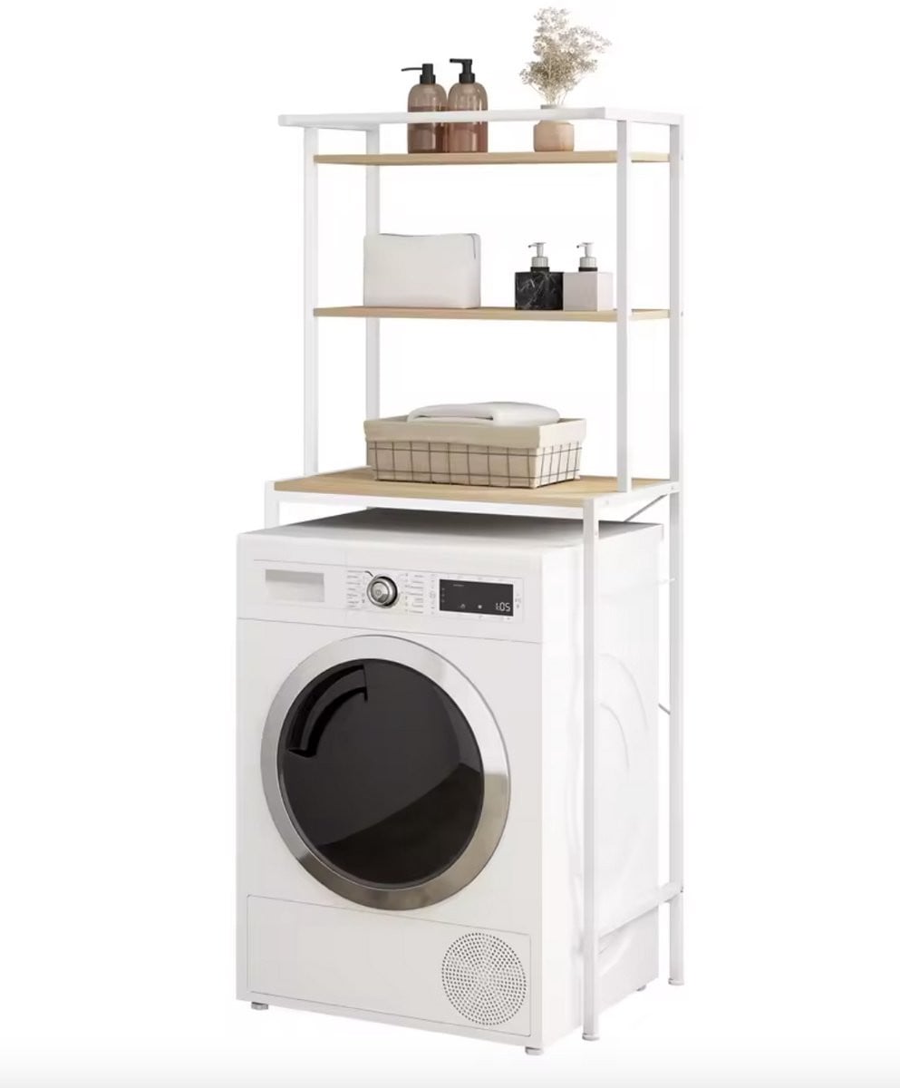 Varnox Wasmachine Meubel - Wit - Houten Wasmachine Ombouw en Opbergkast