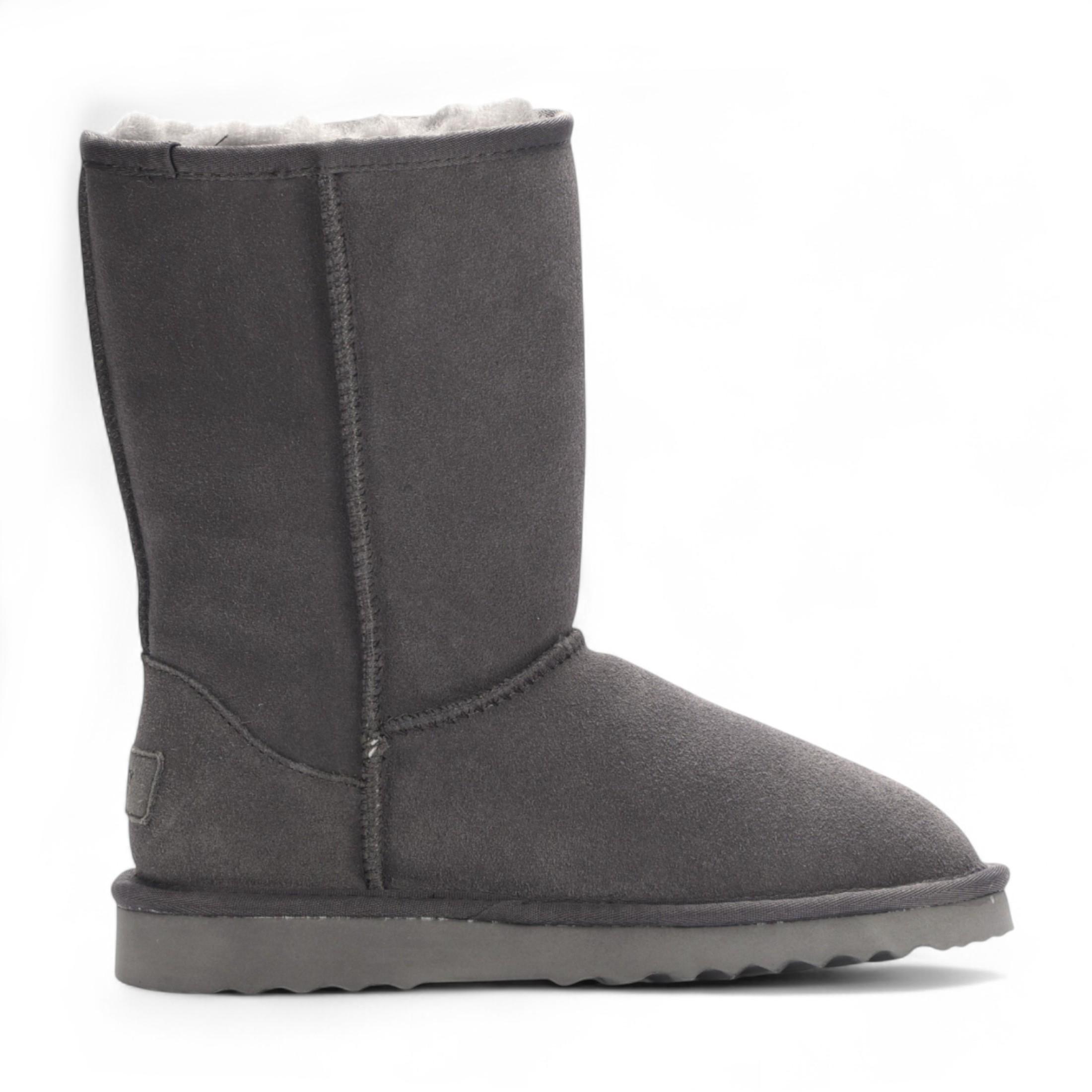 Damen Winterstiefeletten aus echtem Schaffell in Grau mit Wildleder-Optik - Dämmerung