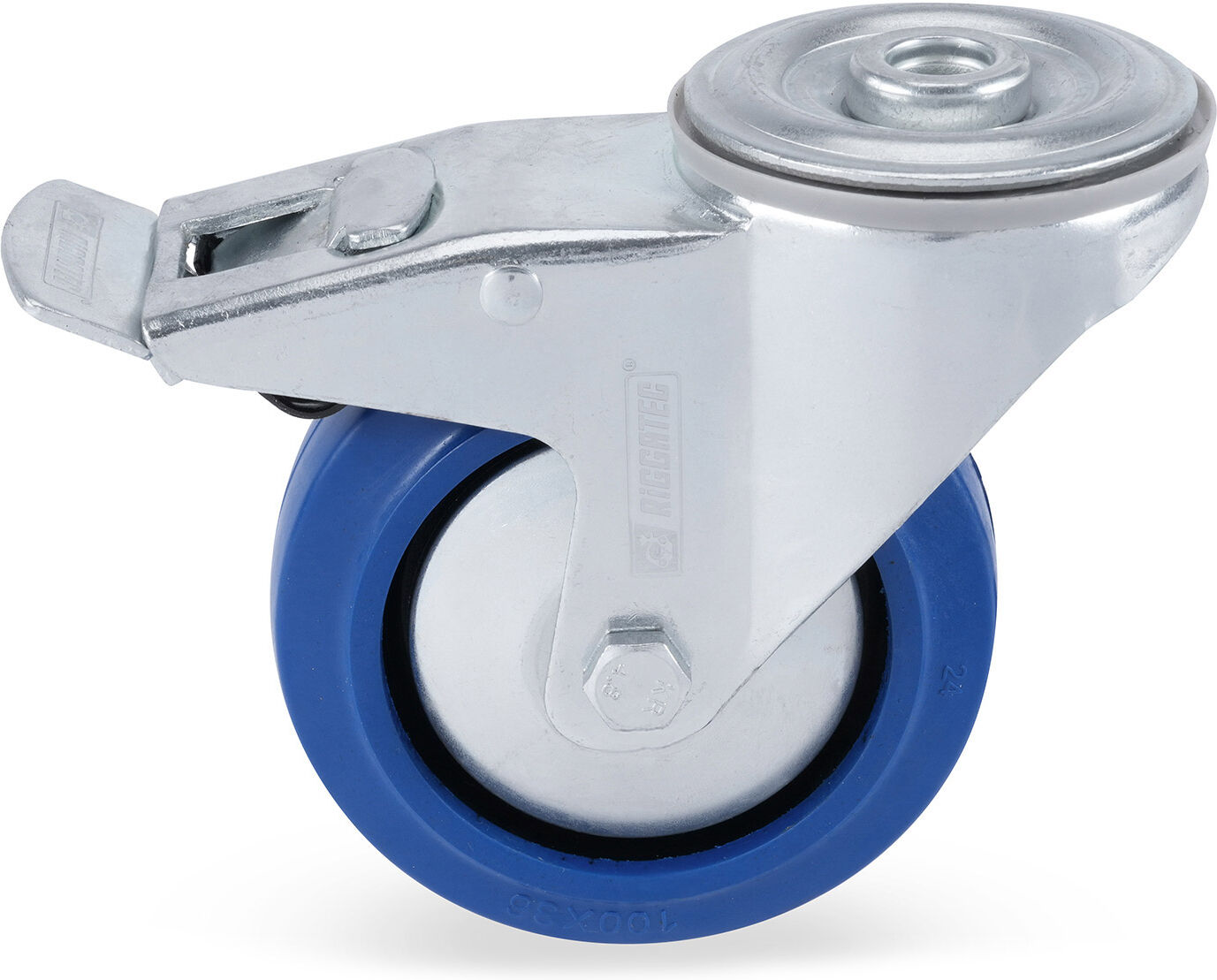 Riggatec Lenkrolle Mit Bremse Und Runder Montageplatte 100mm Blue Wheel