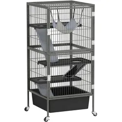 PawHut Kleintierkäfig 4-stöckiger Nagerkäfig mit ausziehbarem Tablett Rampen Hängematte